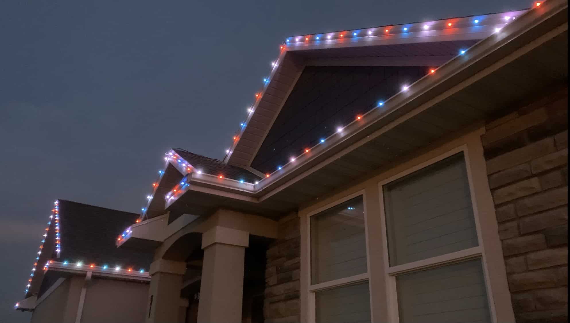 Red, White and Blue Roofline Christmas Lights