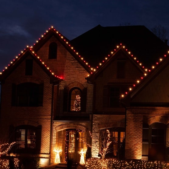 White and Red Holiday Light Hanging